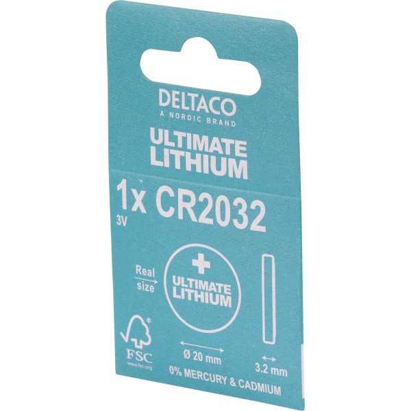 DELTACO Ultimate Μπαταρία Λιθίου 3V CR2032 button cell 1 τεμάχιο Οικολογική FSC Συσκευασία ULT-CR2032-1P