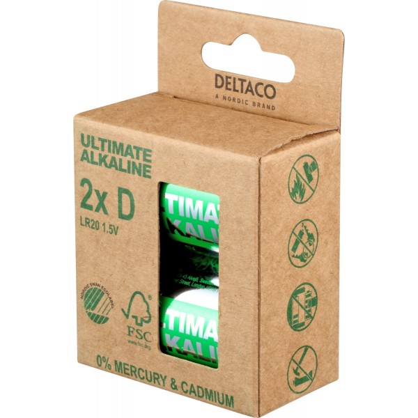 Deltaco Ultimate Αλκαλικές Μπαταρίες 1.5V LR20/D 2 τεμάχια Ecolabel ULT-LR20-2P