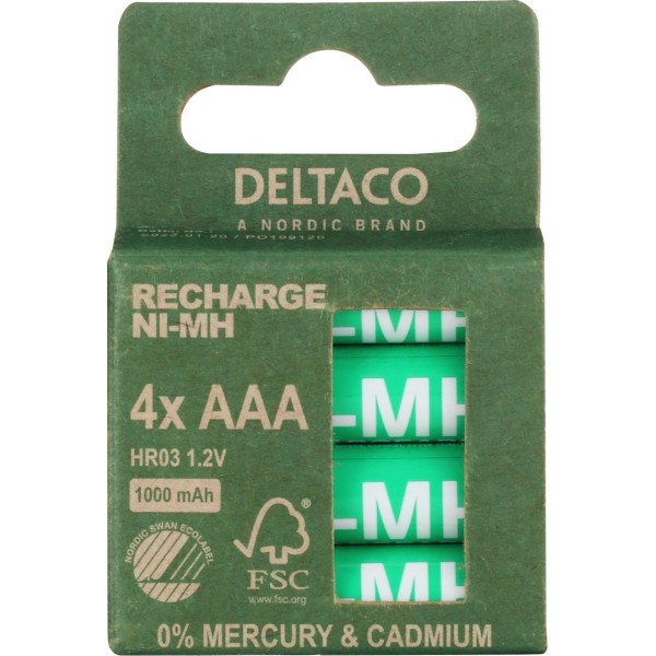 Deltaco Ultimate Επαναφορτιζόμενες Μπαταρίες Ni-Mh LR03/AAA 1000mAh 4 τεμάχια Ecolabel ULT-NH1000AAA-4P