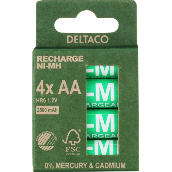 Deltaco Ultimate Επαναφορτιζόμενες Μπαταρίες Ni-Mh LR6/AA 2500mAh 4 τεμάχια Ecolabel ULT-NH2500AA-4P