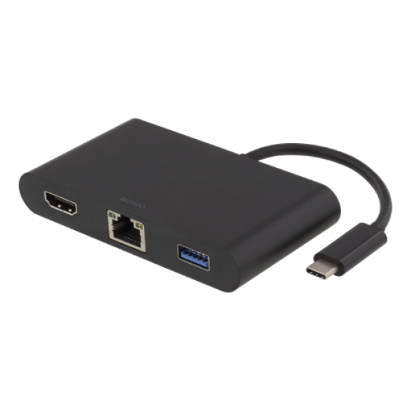 Deltaco USB-C docking station, HDMI, RJ45, 1xUSB A, USB-C PD,  black USBC-1267