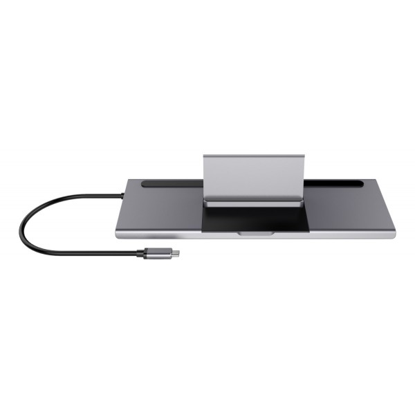 Deltaco USB-C Docking Station, USB-C Power Deliver 85 W, 4K UHD @ 60Hz, DP, HDMI, VGA, RJ45, 3.5mm, 1 Gbit/s, Γκρι USBC-DOCK2