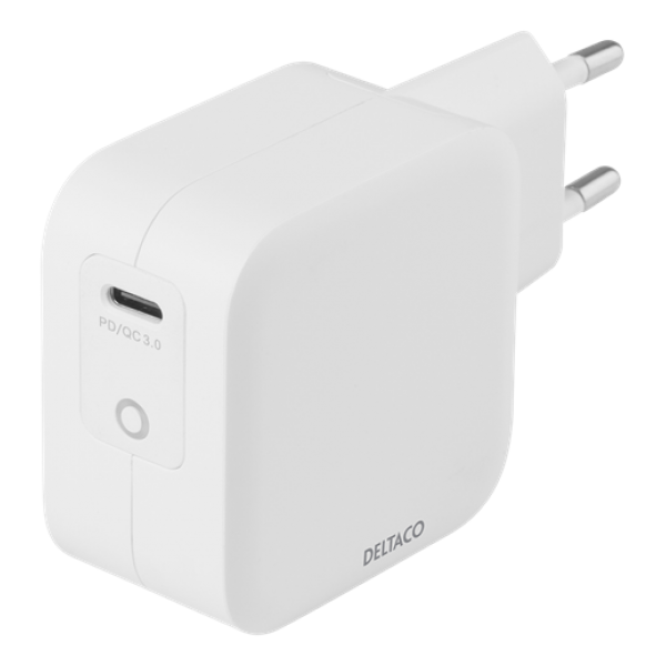 Deltaco USB-C wall charger, GaN technology,  total 61 W USBC-GAN02