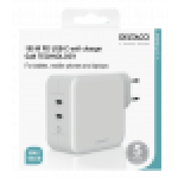 Deltaco USB-C wall charger, GaN technology, 2x USB-C PD, total 100 W USBC-GAN03