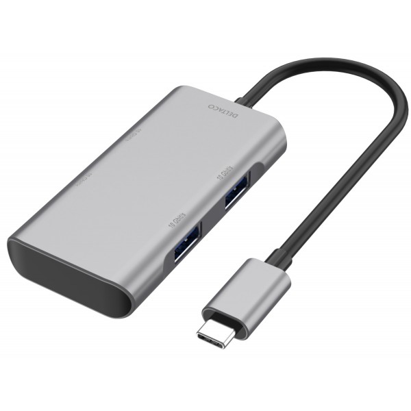 Deltaco Type C Hub 2x Type C, 2x USB-A Space Grey USBC-HUB201