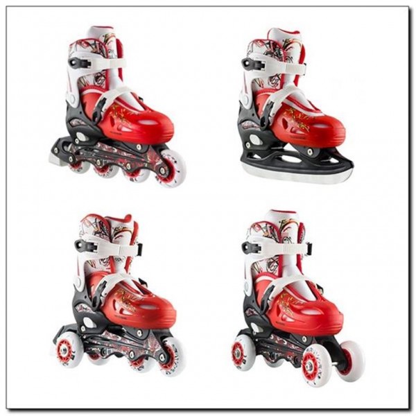 Αυξομειούμενα Πατίνια Roller INLINE/ICE-SKATES NILS EXTREME NH0320A 4 ΣΕ 1 Κόκκινο - SMALL (31-34)