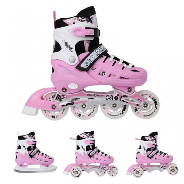 Αυξομειούμενα Πατίνια Roller NH 10905 ΣΕΤ 4 ΣΕ 1 INLINE SKATES NILS EXTREME ΡΟΖ -SMALL (31-34)