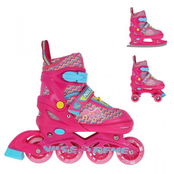 Αυξομειούμενα Πατίνια Roller NF 4413 ΣΕΤ 3 ΣΕ 1 INLINE SKATES NILS EXTREME ΡΟΖ - MEDIUM (34-37)