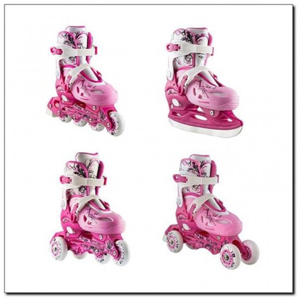 Αυξομειούμενα Πατίνια Roller INLINE/ICE-SKATES NILS EXTREME NH0320A 4 ΣΕ 1 Ροζ- Medium(35-38)