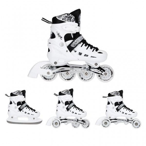 Αυξομειούμενα Roller NH10905 4 ΣΕ 1 INLINE SKATES NILS EXTREME ΑΣΠΡΟ ΜΕ LED ΤΡΟΧΟΥΣ -LARGE(39-42)