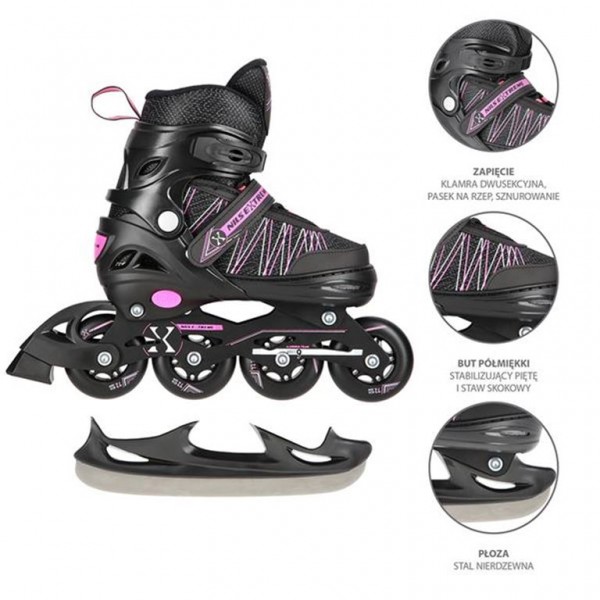 Αυξομειούμενα Roller NH11912 A 2σε1 Μαύρο/Ροζ Large (39-42) IN-LINE SKATES/HOCKEY ICE SKATES