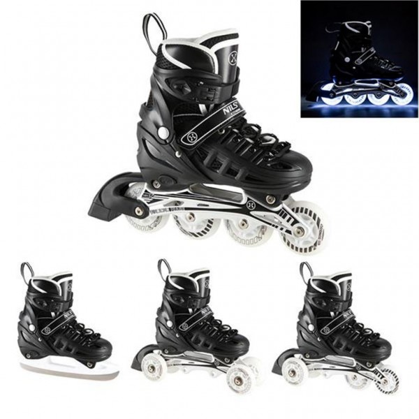 Αυξομειούμενα Roller NH 10905 ΣΕΤ 4 ΣΕ 1 INLINE SKATES NILS EXTREME Μαυρο LED-Large(39-42)