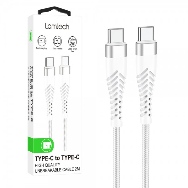 LAMTECH HQ UNBREAKABLE CABLE TYPE-C TO TYPE-C WHITE 2M