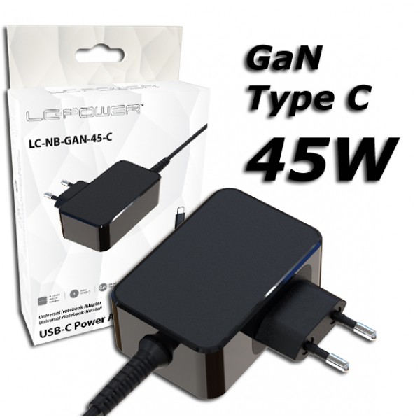 LC-POWER GaN USB-C NOTEBOOK ADAPTER 5-20V 2.25-3A 45W