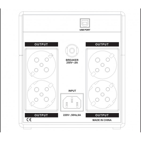 LAMTECH UPS WITH AVR 1200V ,CPU 2x12V7AH,PLASTIC,USB,4 SCHUKO SOCKET