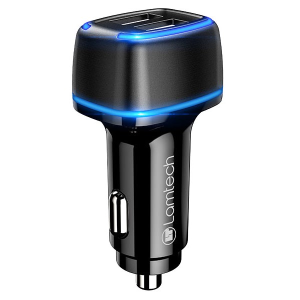 LAMTECH 2xUSB 2,4A CAR CHARGER FOR MOBILE PHONES BLACK