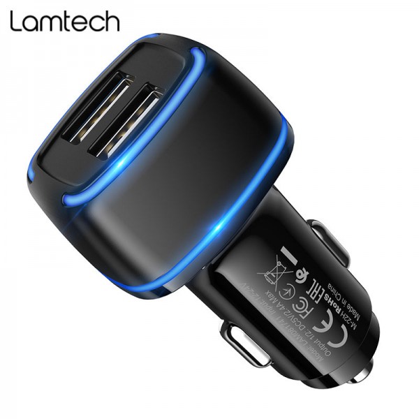 LAMTECH 2xUSB 2,4A CAR CHARGER FOR MOBILE PHONES BLACK