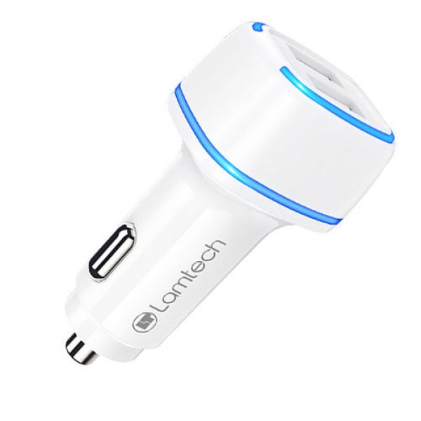 LAMTECH 2xUSB 2,4A CAR CHARGER FOR MOBILE PHONES WHITE