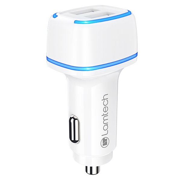 LAMTECH 2xUSB 2,4A CAR CHARGER FOR MOBILE PHONES WHITE