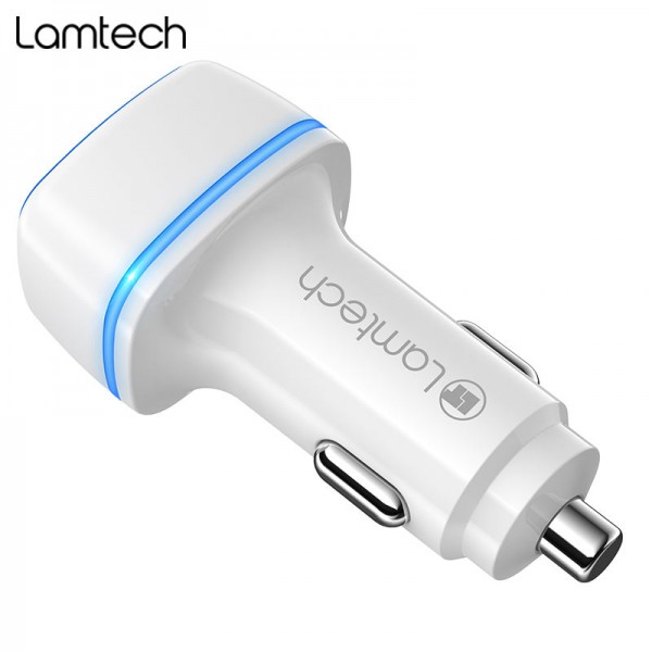 LAMTECH 2xUSB 2,4A CAR CHARGER FOR MOBILE PHONES WHITE