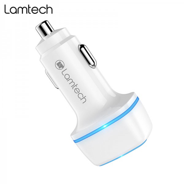 LAMTECH 2xUSB 2,4A CAR CHARGER FOR MOBILE PHONES WHITE