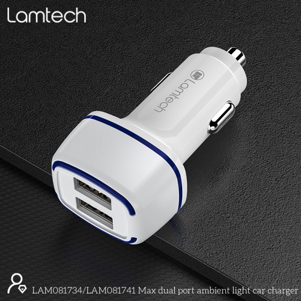 LAMTECH 2xUSB 2,4A CAR CHARGER FOR MOBILE PHONES WHITE