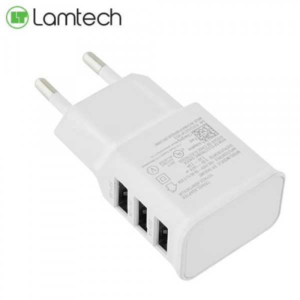 LAMTECH 3xUSB CHARGER 2,1A WHITE