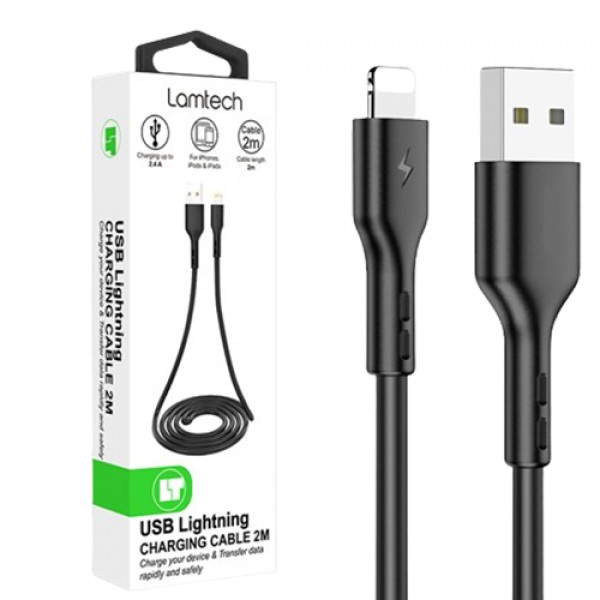 LAMTECH CHARGING & DATACABLE LIGHTNING 2m BLACK