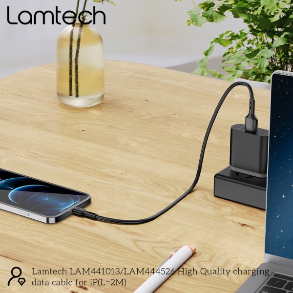 LAMTECH CHARGING & DATACABLE LIGHTNING 2m BLACK