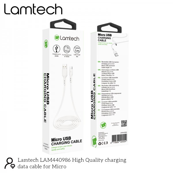 LAMTECH DATACABLE MICRO USB 1m WHITE