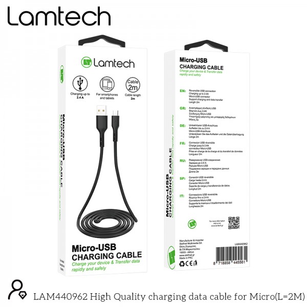 LAMTECH DATACABLE MICRO USB 2m BLACK