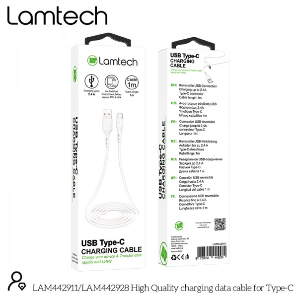 LAMTECH DATACABLE TYPE C 1m WHITE