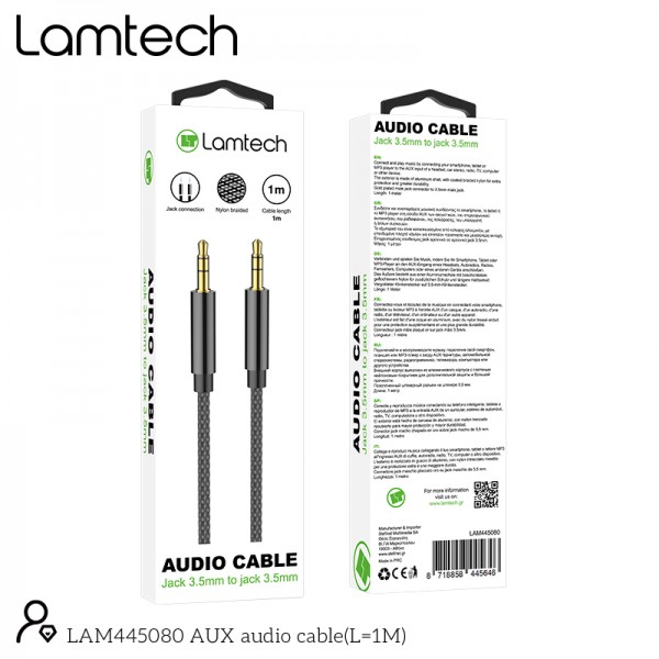 LAMTECH AUDIOCABLE BRAIDED 1m 3.5mm to 3.5mm BLACK