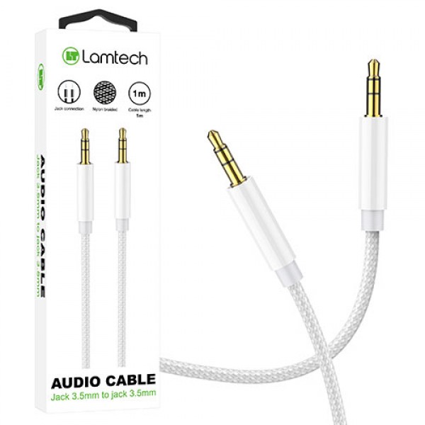 LAMTECH AUDIOCABLE BRAIDED 1m 3.5mm to 3.5mm WHITE