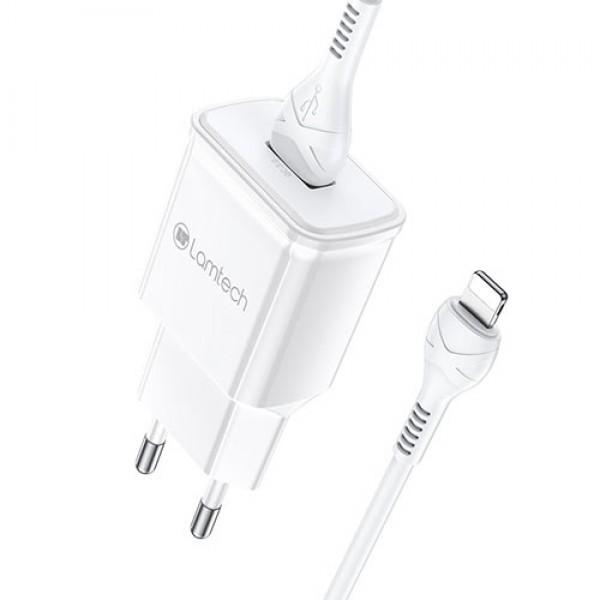 LAMTECH WALL CHARGER QC3.0 18W WITH LIGHTNING CABLE 1M WHITE