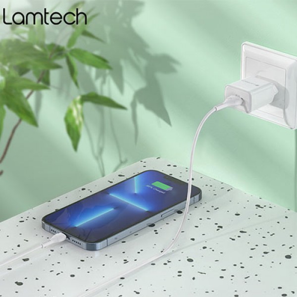 LAMTECH WALL CHARGER QC3.0 18W WITH LIGHTNING CABLE 1M WHITE