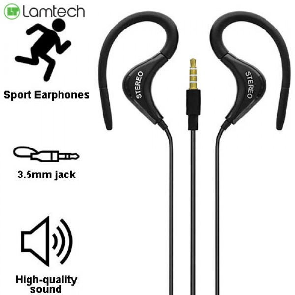 LAMTECH SPORT MOBILE EARPHONES WITH MIC BLACK