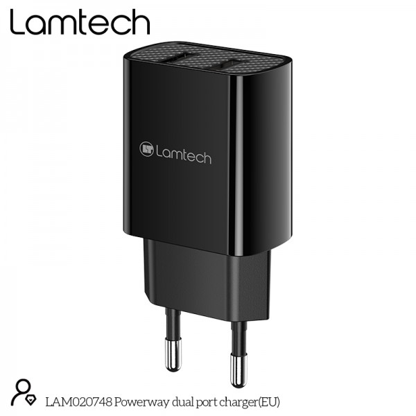 LAMTECH TRAVEL WALL CHARGER 2.1A WITH 2xUSB BLACK