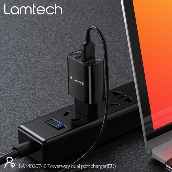 LAMTECH TRAVEL WALL CHARGER 2.1A WITH 2xUSB BLACK