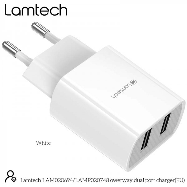 LAMTECH TRAVEL WALL CHARGER 2.1A WITH 2xUSB WHITE