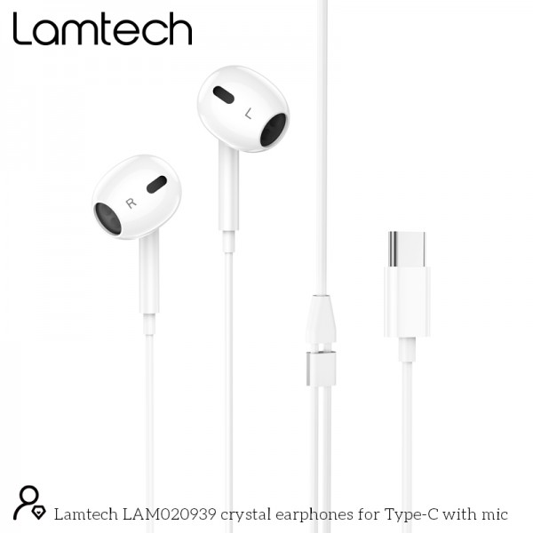 LAMTECH TYPE-C MOBILE EARPHONES WITH MICROPHONE WHITE