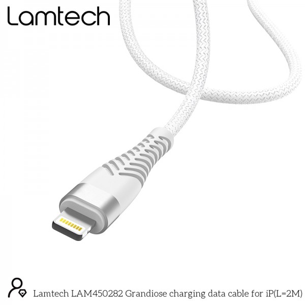 LAMTECH LIGHTNING TO USB HIGH QUALITY UNBREAKABLE CABLE SILVER 2M