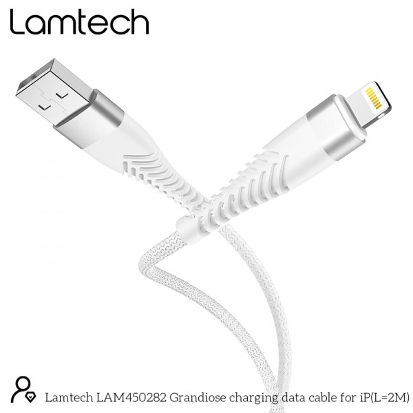 LAMTECH LIGHTNING TO USB HIGH QUALITY UNBREAKABLE CABLE SILVER 2M