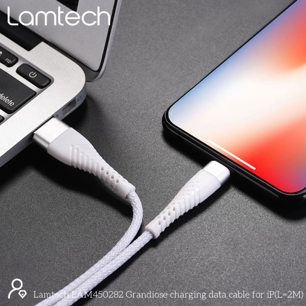 LAMTECH LIGHTNING TO USB HIGH QUALITY UNBREAKABLE CABLE SILVER 2M