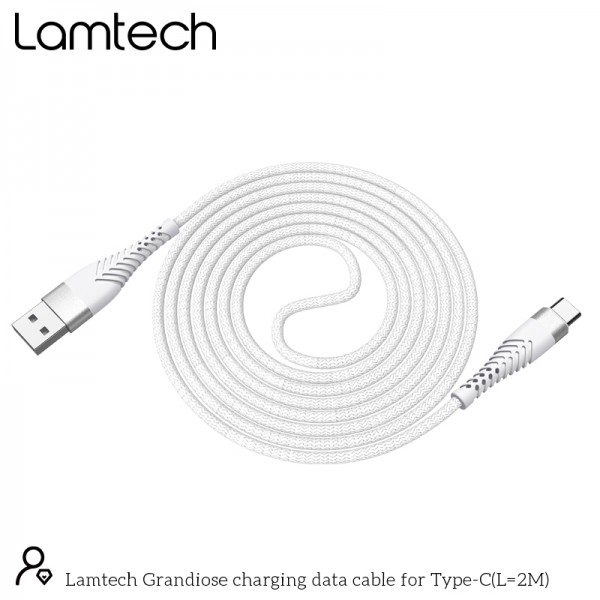 LAMTECH TYPE-C V2,0 HIGH QUALITY UNBREAKABLE CABLE SILVER 2M