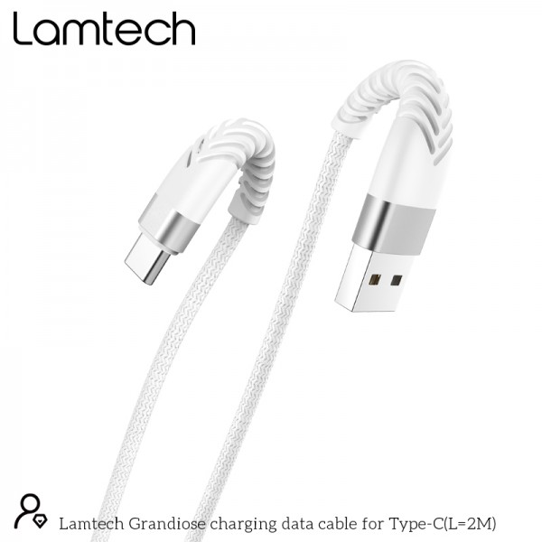 LAMTECH TYPE-C V2,0 HIGH QUALITY UNBREAKABLE CABLE SILVER 2M