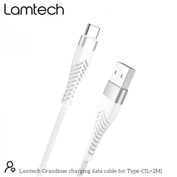 LAMTECH TYPE-C V2,0 HIGH QUALITY UNBREAKABLE CABLE SILVER 2M