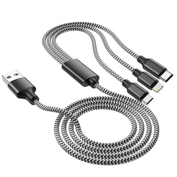 LAMTECH HIGH QUALITY 3 IN 1 USB CABLE WITH METALLIC SHELL BLACK 1M