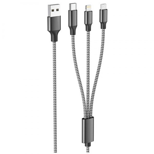 LAMTECH HIGH QUALITY 3 IN 1 USB CABLE WITH METALLIC SHELL BLACK 1M