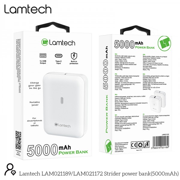 LAMTECH POWERBANK 5000MAH WHITE